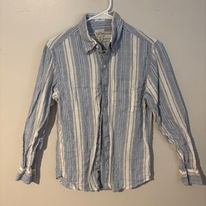 J. Crew Blue and White Striped Linen Button-Down Shirt
